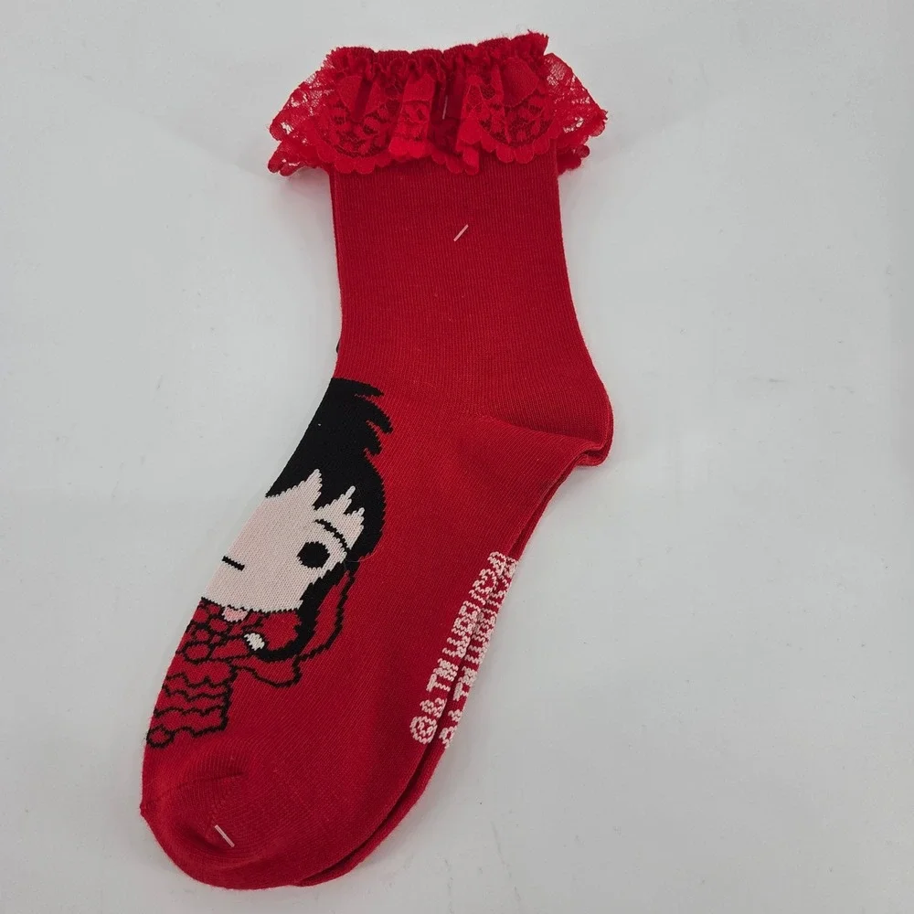 Beetlejuice Character Socks Red Lace Trim Womens Shoe Size 4-10 New